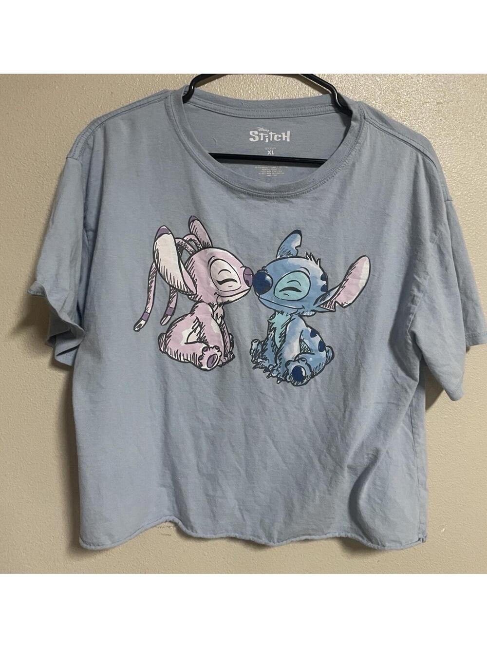 Lilo & Stitch Xl Women’s Light Blue Cropped T-Shirt Short Sleeve
